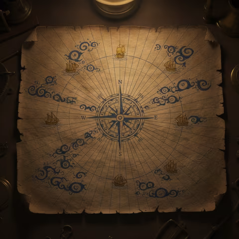 Mapa náutico antigo com rotas marítimas